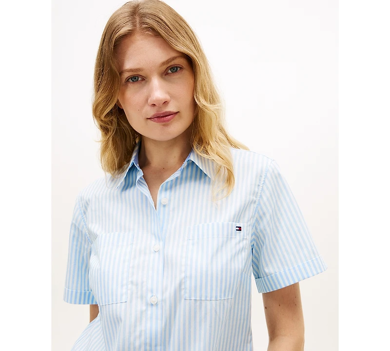 Tommy Hilfiger Women's Striped Poplin Short-Sleeve Shirt