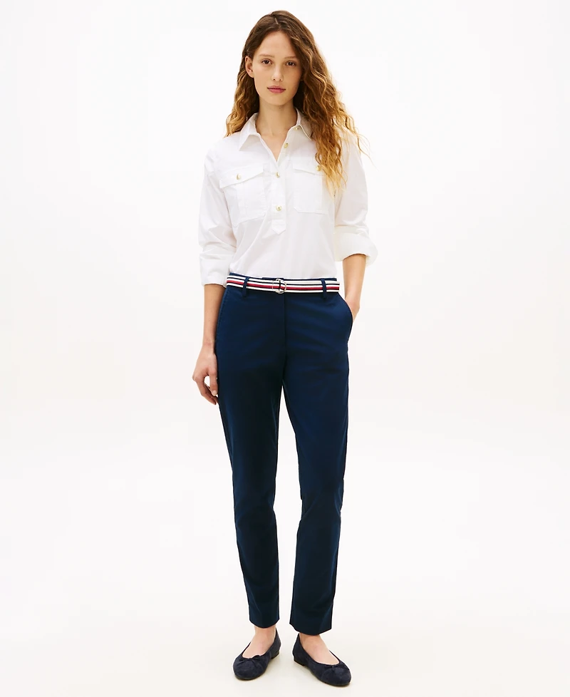 Tommy Hilfiger Women's Twill Slim Belted Chinos Pants