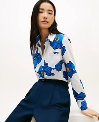 Tommy Hilfiger Women's Printed Button-Front Roll-Tab Shirt