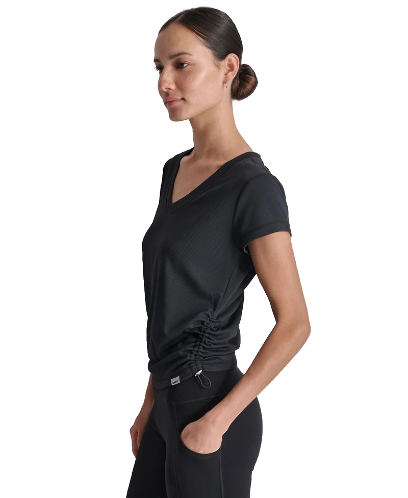 Dkny Sport Women's Ruched Side Seams V-Neck Tech T-Shirt