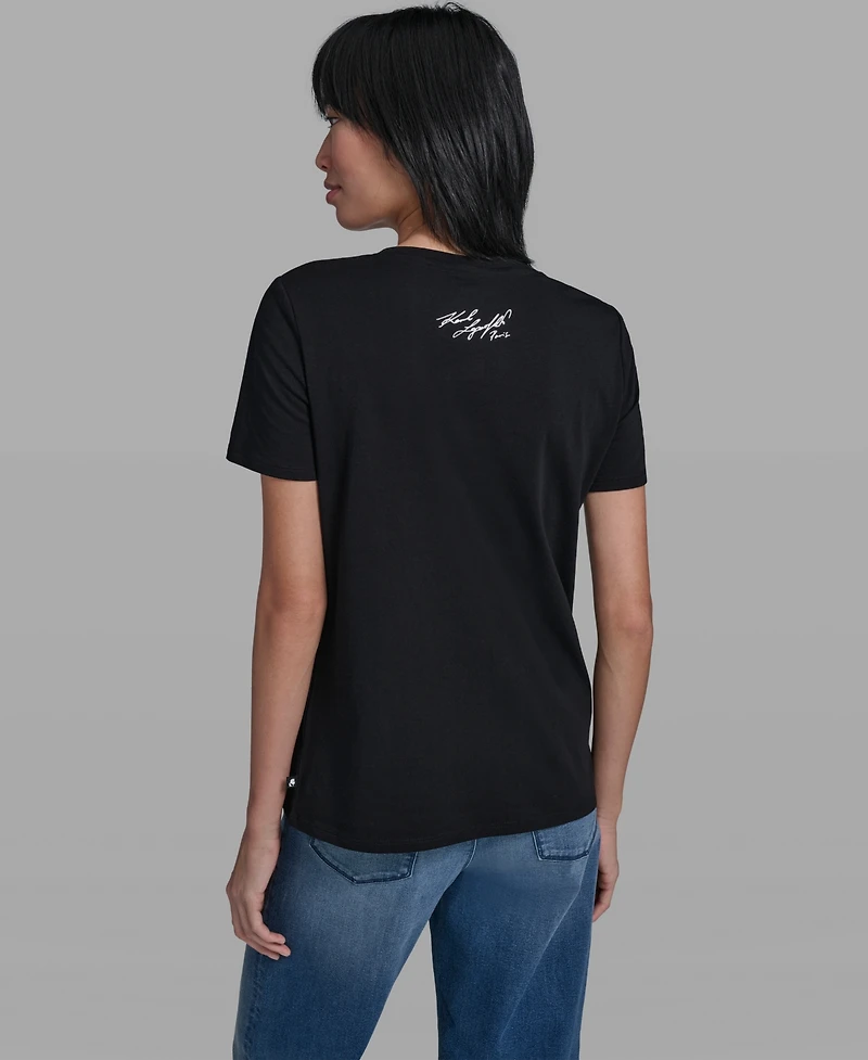 Karl Lagerfeld Paris Women's Crewneck Denim Flower T-Shirt