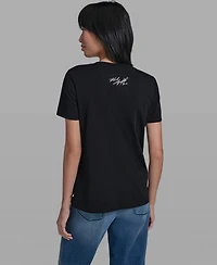 Karl Lagerfeld Paris Women's Crewneck Denim Flower T-Shirt