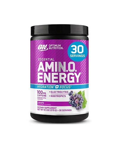 Optimum Nutrition Essential Amino Energy Hydration Plus Focus Powder, Grape, 30 Servings