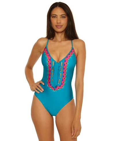 Trina Turk Women's Mykonos Lace Up One-Piece Swimsuit