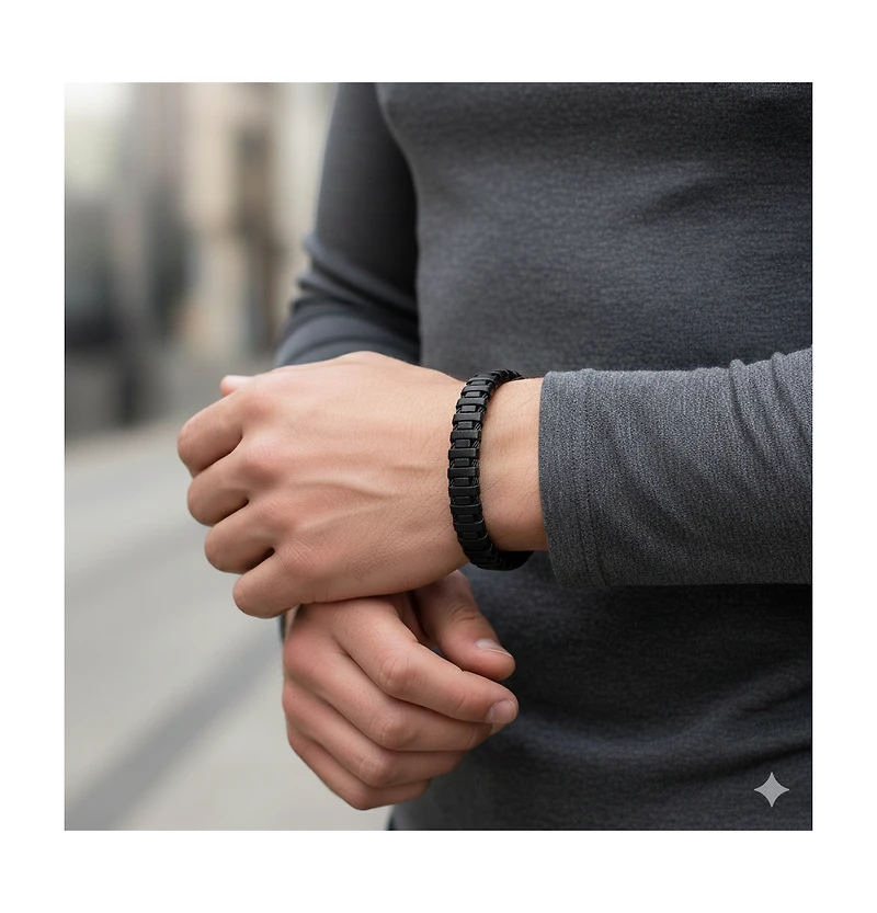 Metallo Stainless Steel, Leather Designed Bracelet