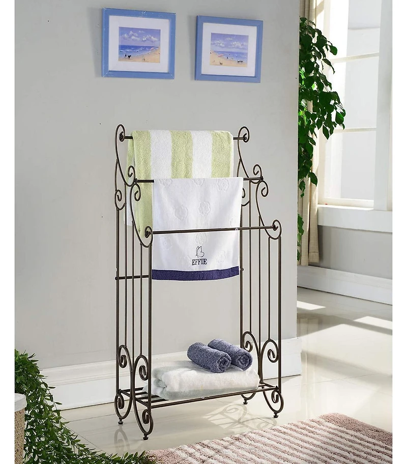 Kings Brand Furniture Pewter Metal Towel Racks for Bathroom with Shelf - 3 Long, Sturdy, Versatile & Modern Towel Rack with Storage Shelf