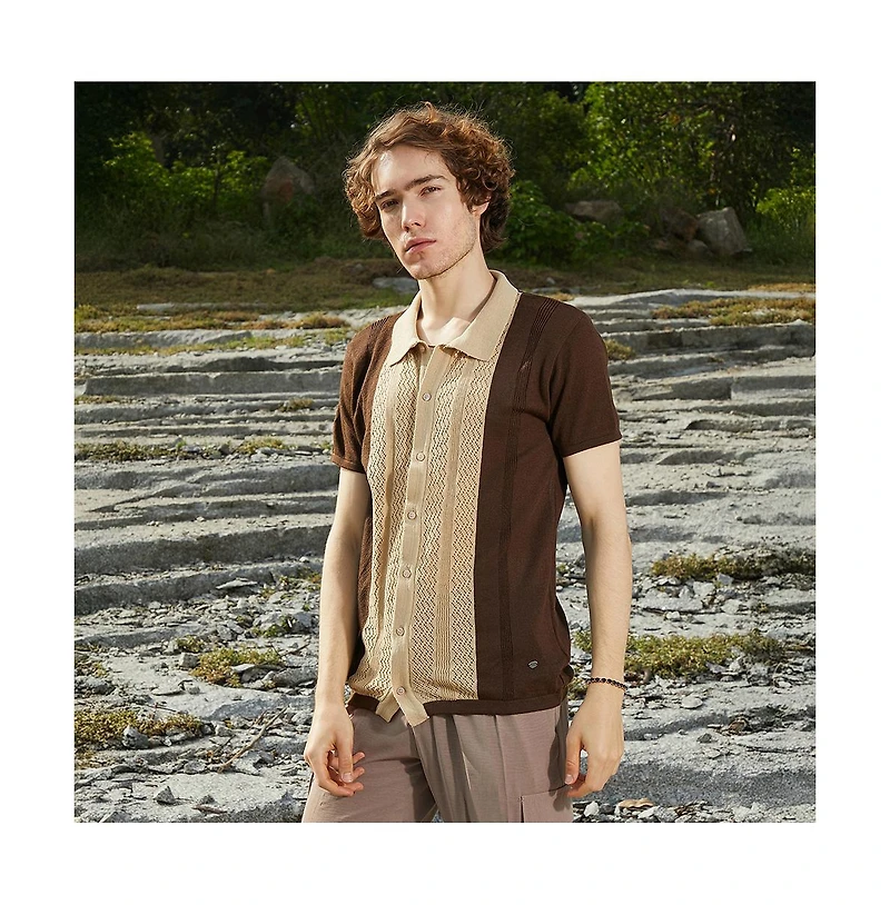 Campus Sutra Men's Block-Knit Slim-Fit Shirt