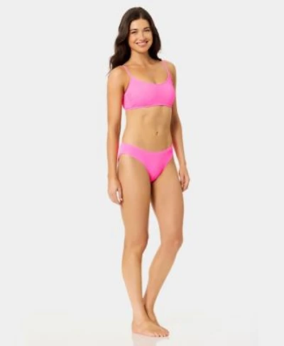 California Waves Womens Solid Popcorn Scrunch Texture Scoop Neck Bikini Top Low Rise Bottoms
