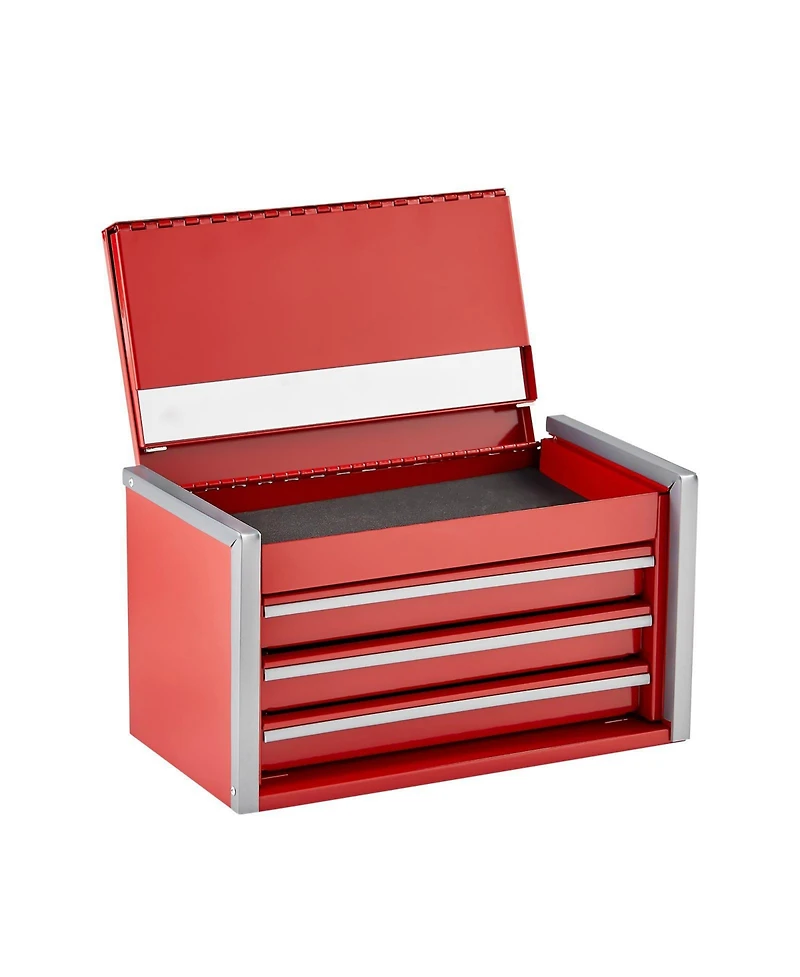 Mecale Metal Tool Box, 8.6", Portable 3-Drawer Tool Chest, Eva Liners, Pp Feet, Ball-Bearing Slides, Powder-Coat, Red