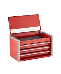 Mecale Metal Tool Box, 8.6", Portable 3-Drawer Tool Chest, Eva Liners, Pp Feet, Ball-Bearing Slides, Powder-Coat, Red