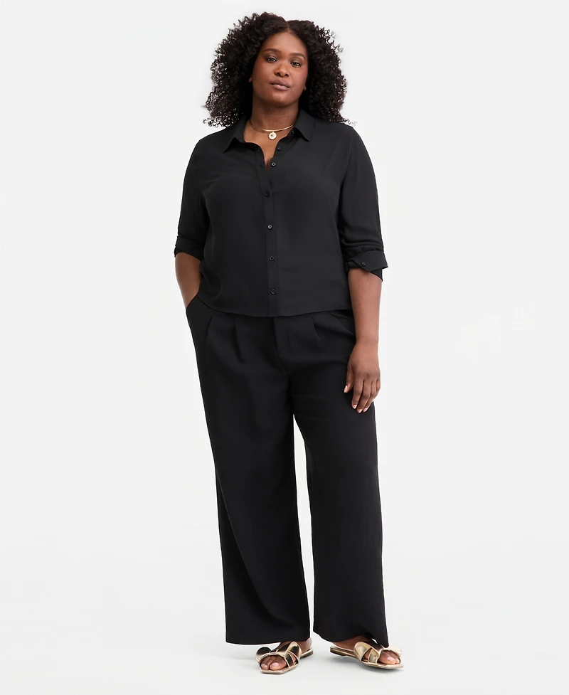 On 34th Trendy Plus Collared Button-Front Shirt, Macy's Exclusive