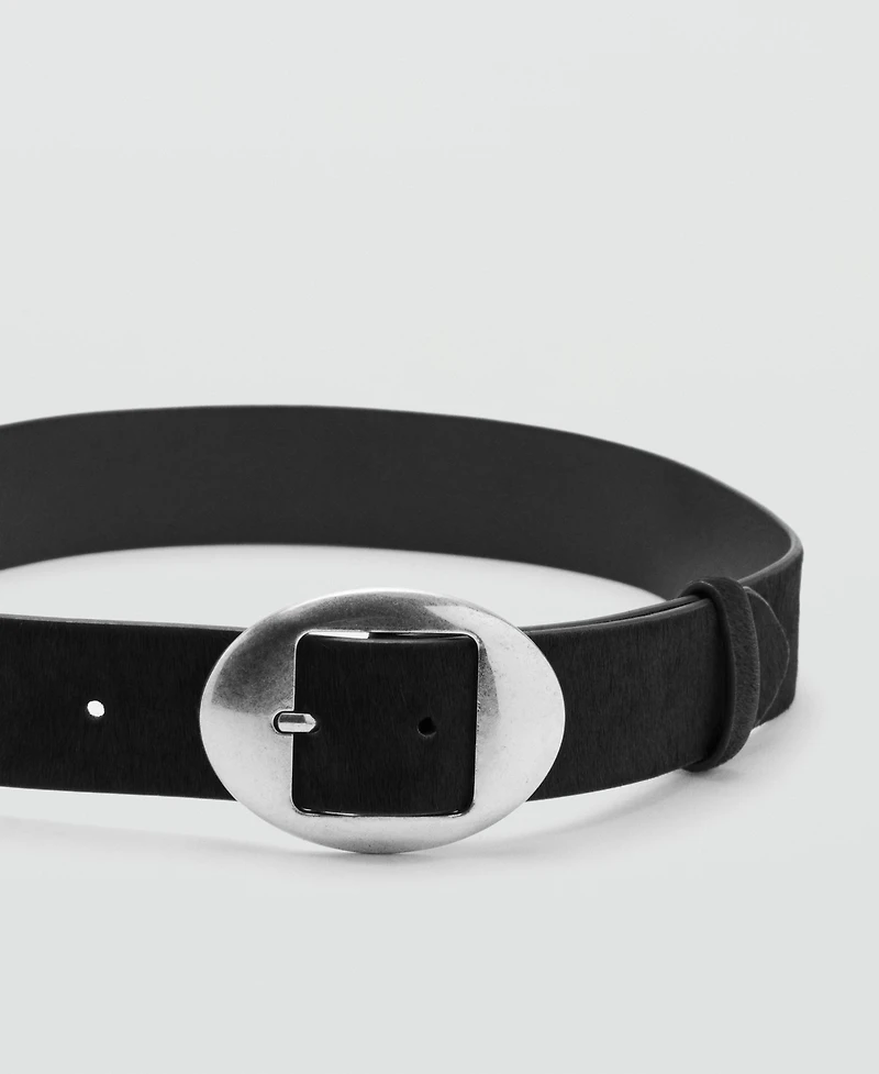 Mango Women's Leather Fur Belt