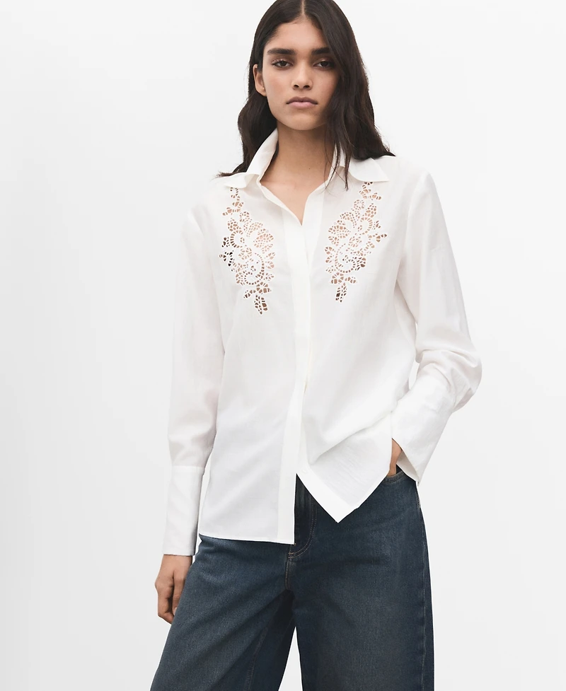 Mango Women's Lace Accents Embroidered Shirt