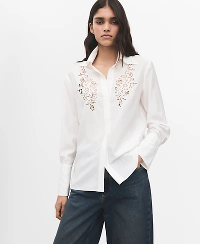 Mango Women's Lace Accents Embroidered Shirt