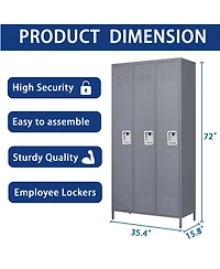 Boyel Living 3 Door 72"H Metal Lockers With Lock for Employees, Storage Locker Cabinet for Home Gym Office School Garage, Gray