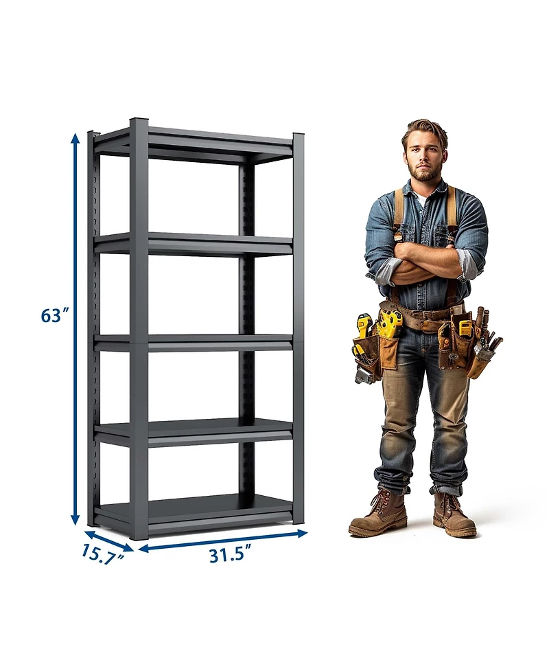 Boyel Living 63"H 5 Tier Metal Shelves for Storage Garage Shelving 2000LBS Heavy Duty Storage Shelves Adjustable Garage Shelf