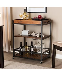 Boyel Living 32.6'' Tall Industrial Style Rolling Kitchen Island Wine Cart with Black Finished, Fir Wood Mobile Metal Wine Bar Cart