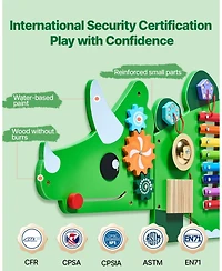 Mecale Dinosaur Activity Wall Busy Board, Montessori Sensory Wall Panel with 11 Activities for Kids Ages 3–12