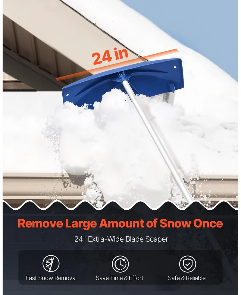 Mecale Snow Roof Rake, 24" Pp Blade, 3.8-18.2 ft Adjustable, Wheels, Non-Slip Handle, Roof Snow Scraper