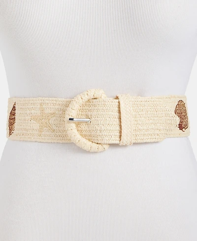 On 34th Women's Embroidered-Shell Straw Stretch Belt, Macy's Exclusive
