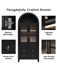 Boyel Living 71" Tall Arched Kitchen Pantry Cabinet with 2 Large Drawers, Adjustable Shelves, Glass Door, Wood Versatile Cupboard
