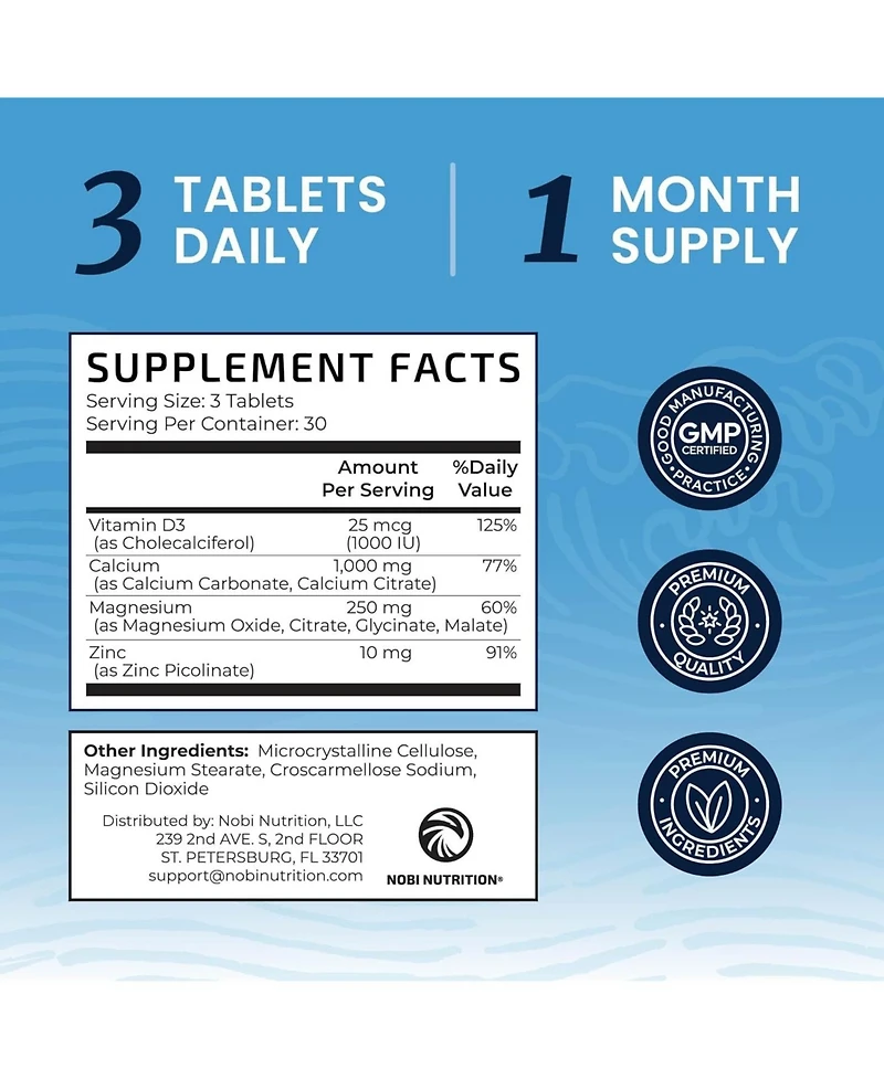 Calcium, Magnesium, Vitamin D, and Zinc Tablets, 90ct