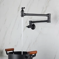 Boyel Living Pot Filler Faucet, Retro Single Hole Two Handles Wall Mount Kitchen Faucet, Double Joint Swing Arm Pot Filler Folding Kitchen Faucet