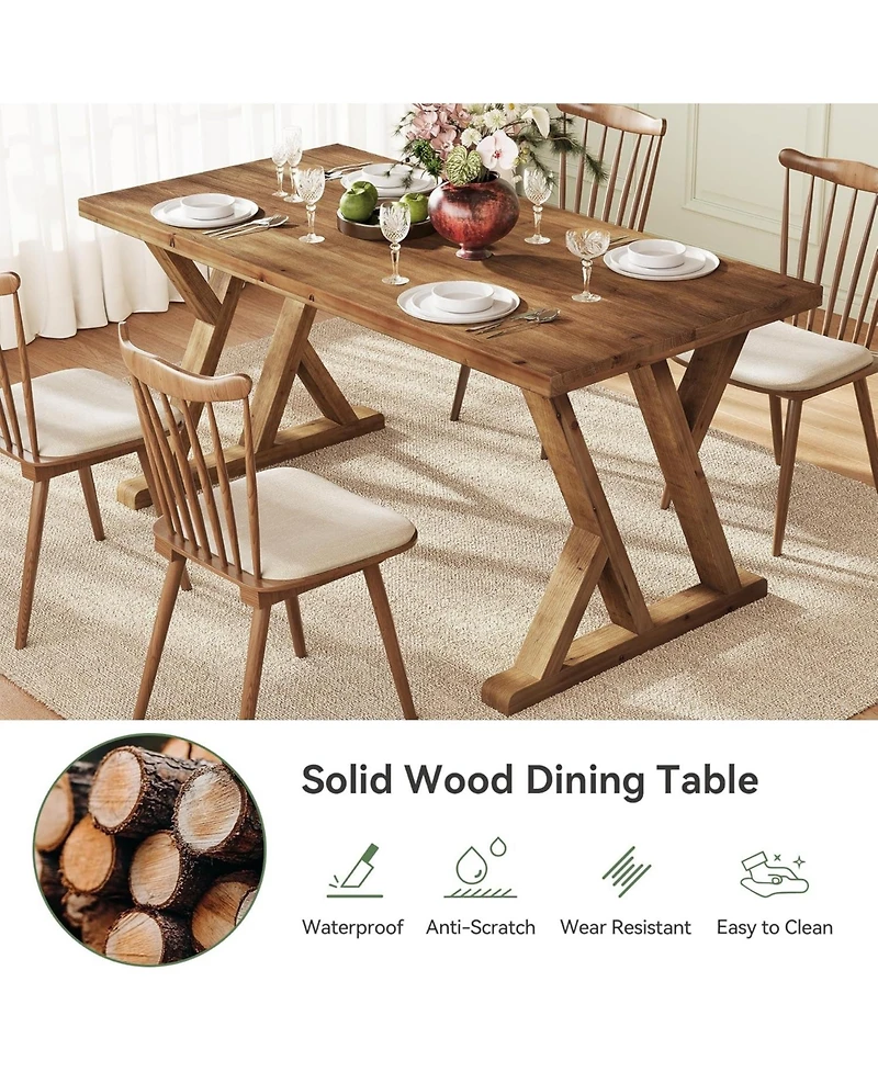Tribesigns 63" Solid Wood Farmhouse Dining Table for 4–6, Brown