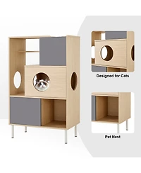 Aostirmotor Cat House with Storage, Cat Litter Box Enclosure, Hidden Storage in Natural