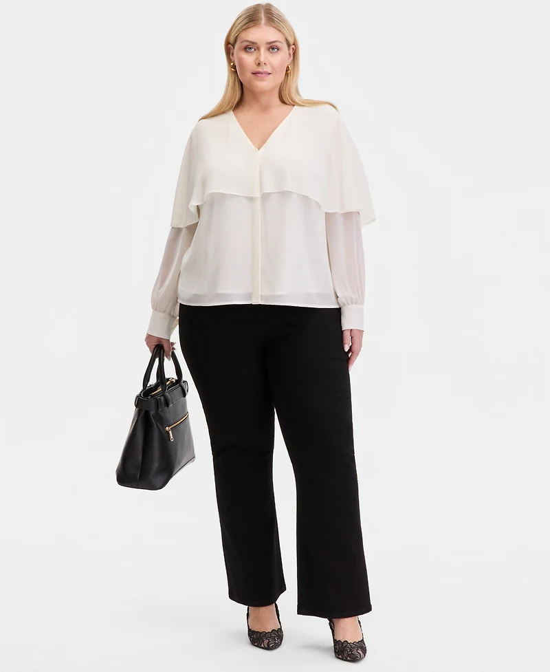 I.n.c. International Concepts Plus Long-Sleeve Cape-Shoulder Blouse, Macy's Exclusive