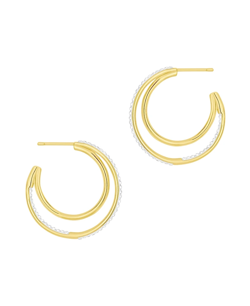 And Now This Crystal Double Row C Hoop Post Earrings