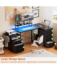 Aheaplus Reversible L Shaped Desk with 6 Drawers, 70.8'' Large Computer Outlets, Monitor Stand & Cpu