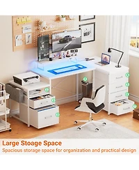 Aheaplus Reversible L Shaped Desk with 6 Drawers, 70.8'' Large Computer Outlets, Monitor Stand & Cpu