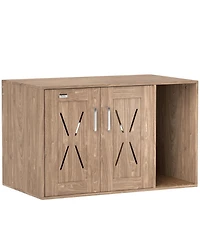 Aostirmotor Cat Litter Box Enclosure with Scratching Board in Walnut Brown