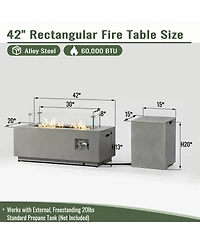 Boyel Living Gray Steel Propane Fire Pit Table with Glass Wind Guard, 42" Outdoor Patio, 50,000 Btu