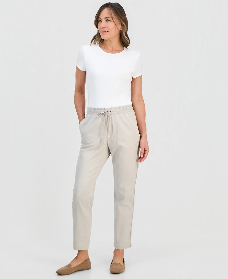 Style & Co Petite Twill-Tape Tapered Pull-On Pants, Macy's Exclusive