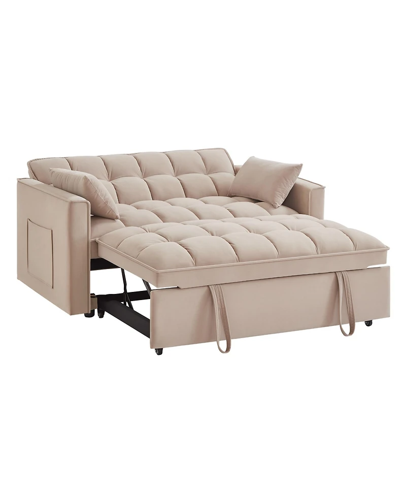 Clihome 4 in1 Loveseat Sofa Bed with Armrests & Storage Pockets, Multi-Function Tufted Pull-out Adjustable