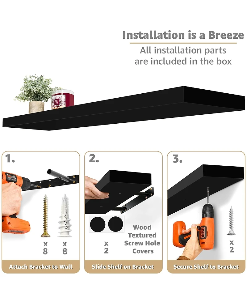 Sorbus 3-Pack 35-Inch Floating Wall Shelves