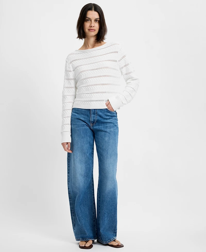 French Connection Women's Mozart Crochet Striped Boat Neck Sweater