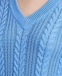 French Connection Women's Ryland Blue Cable Knit V-Neck Sweater
