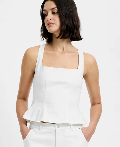 French Connection Women's Inez Twill Square Neck Peplum Top
