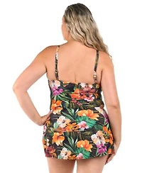 La Blanca Womens Plus Size Tropical Hideaway Lingerie Strap Tankini Top Flowy Skirt