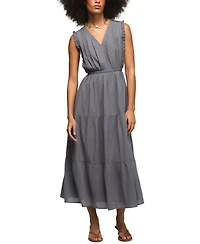 Lucky Brand Women's Lace Trim Tiered V-Neck Midi Dress
