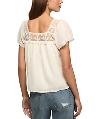 Lucky Brand Women's Mesh Lace Square Neck Top