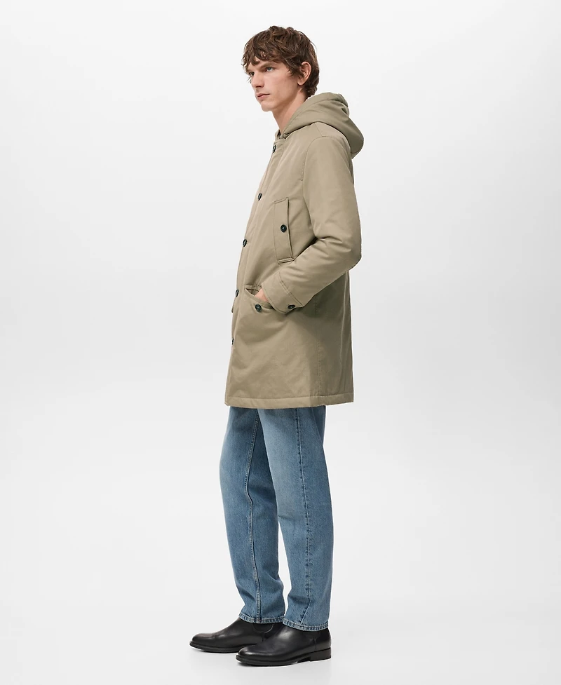 Mango Men's Water-Repellent Hood Quilted Parka