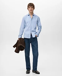 Mango Men's Regular Fit Striped Cotton Shirt