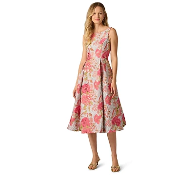 Adrianna Papell Women's Floral Crewneck Midi Dress