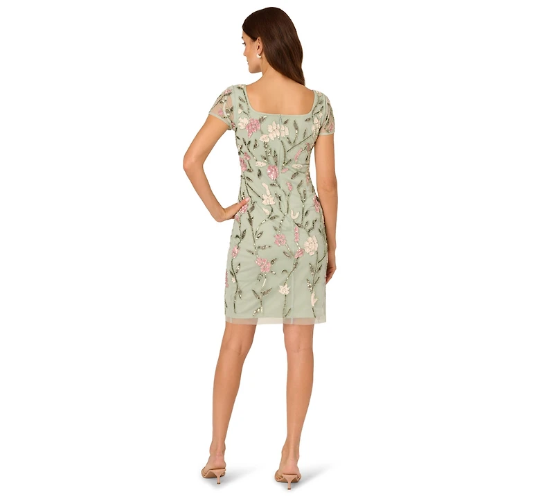 Adrianna Papell Women's Square Neck Beaded Dress