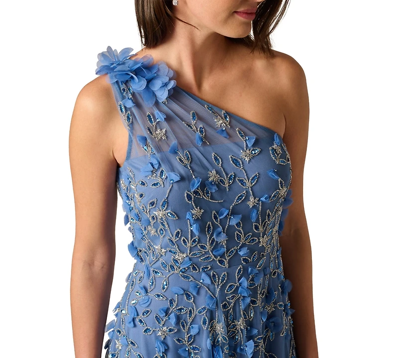 Adrianna Papell Women's One-Shoulder Beaded Ball Gown