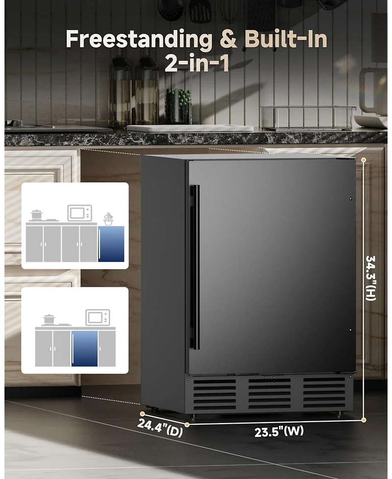 Euhomy 23-in W 180-Can Capacity Black Built-in/Freestanding Indoor Beverage Refrigerator